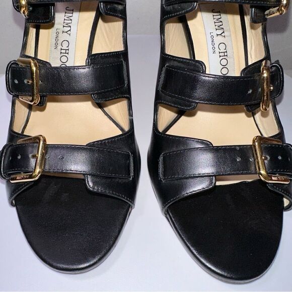 Jimmy Choo Trick Buckle Gladiator Sandals Heels. Size 37. Black leather. - Picture 8 of 12